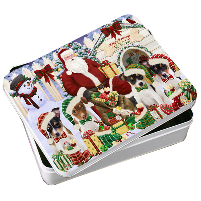 Happy Holidays Christmas Rat Terriers Dog House Gathering Photo Storage Tin PITN52144