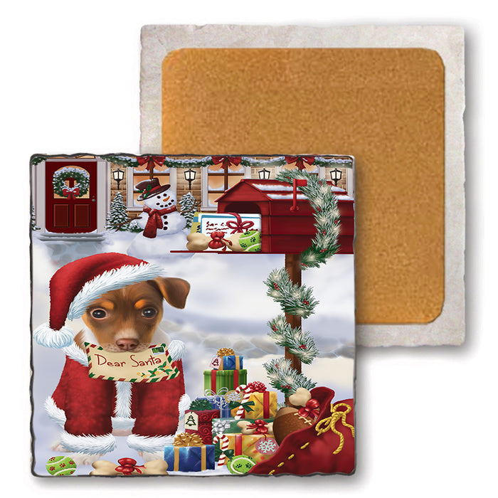 Rat Terrier Dog Dear Santa Letter Christmas Holiday Mailbox Set of 4 Natural Stone Marble Tile Coasters MCST48921