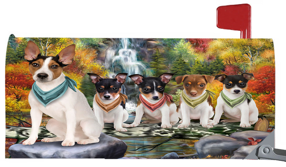 Scenic Waterfall Rat Terrier Dogs Magnetic Mailbox Cover MBC48745