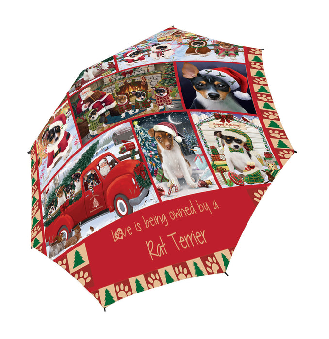 Love is Being Owned Christmas Rat Terrier Dogs Semi-Automatic Foldable Umbrella