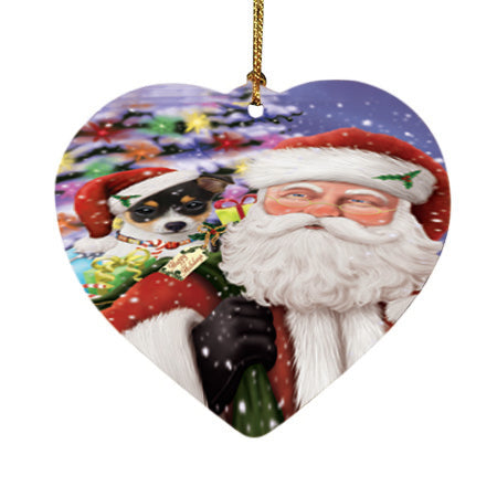 Santa Carrying Rat Terrier Dog and Christmas Presents Heart Christmas Ornament HPOR54010