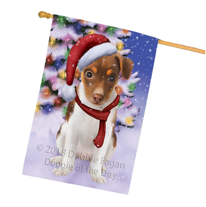 Winterland Wonderland Rat Terrier Dog In Christmas Holiday Scenic Background  House Flag FLG53611