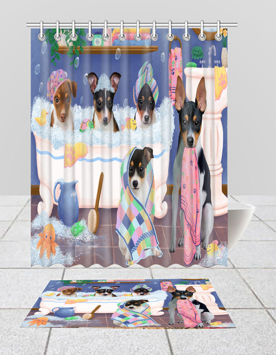 Rub A Dub Dogs In A Tub Rat Terrier Dogs Bath Mat and Shower Curtain Combo