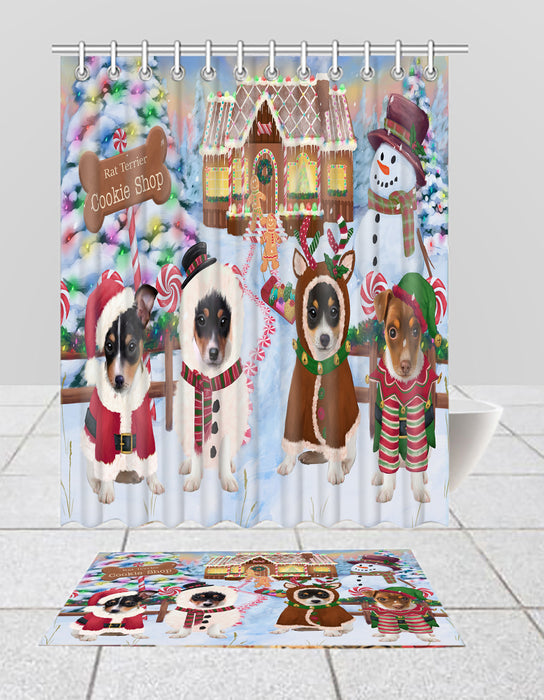 Holiday Gingerbread Cookie Rat Terrier Dogs  Bath Mat and Shower Curtain Combo