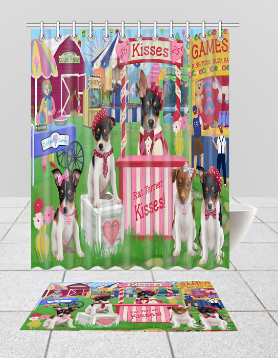 Carnival Kissing Booth Rat Terrier Dogs  Bath Mat and Shower Curtain Combo