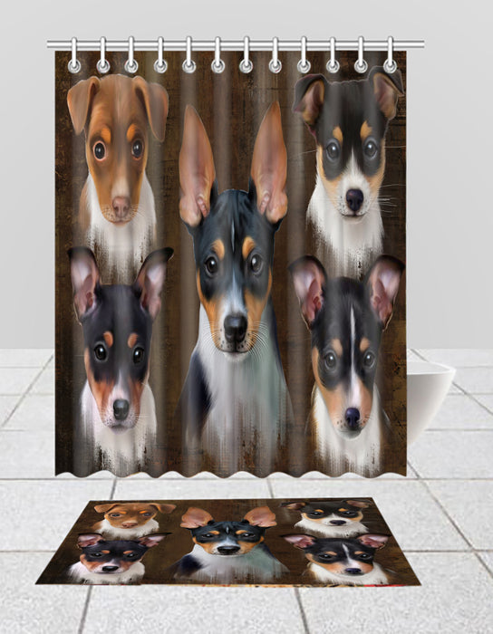Rustic Rat Terrier Dogs  Bath Mat and Shower Curtain Combo