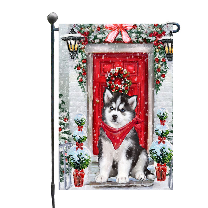 Red Door Let it Snow Siberian Husky Dogs Garden Flags - Outdoor Double Sided Garden Yard Porch Lawn Spring Decorative Vertical Home Flags 12 1/2"w x 18"h