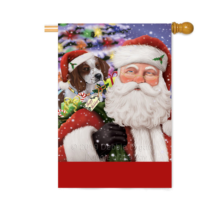 Personalized Santa Carrying Red And White Irish Setter Dog and Christmas Presents Custom House Flag FLG-DOTD-A63508