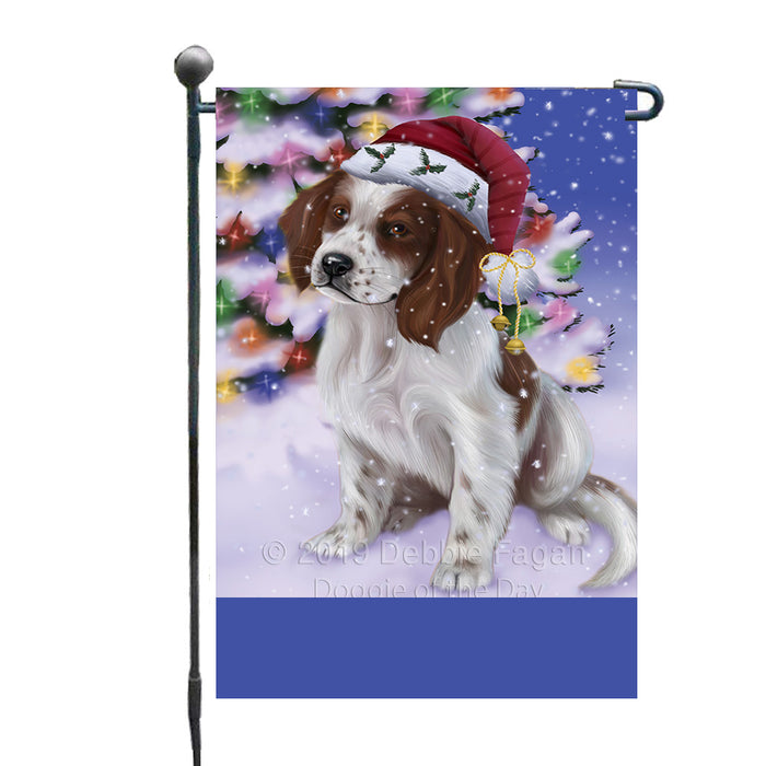 Personalized Winterland Wonderland Red And White Irish Setter Dog In Christmas Holiday Scenic Background Custom Garden Flags GFLG-DOTD-A61376
