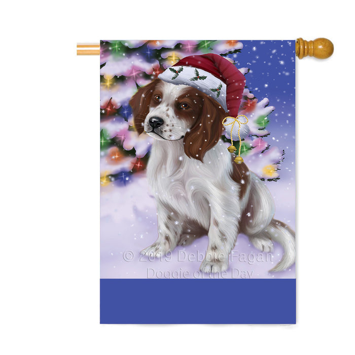Personalized Winterland Wonderland Red And White Irish Setter Dog In Christmas Holiday Scenic Background Custom House Flag FLG-DOTD-A61432