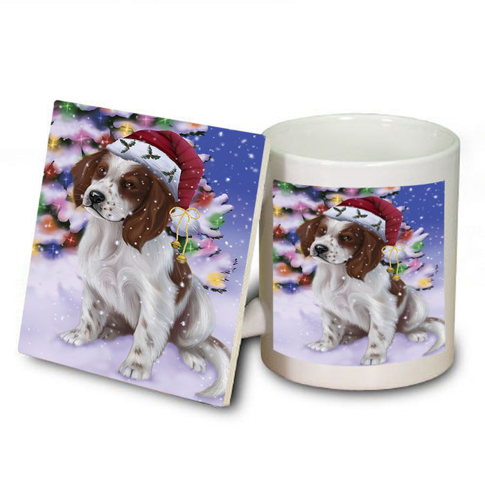 Winterland Wonderland Red And White Irish Setter Dog In Christmas Holiday Scenic Background Mug and Coaster Set MUC55711