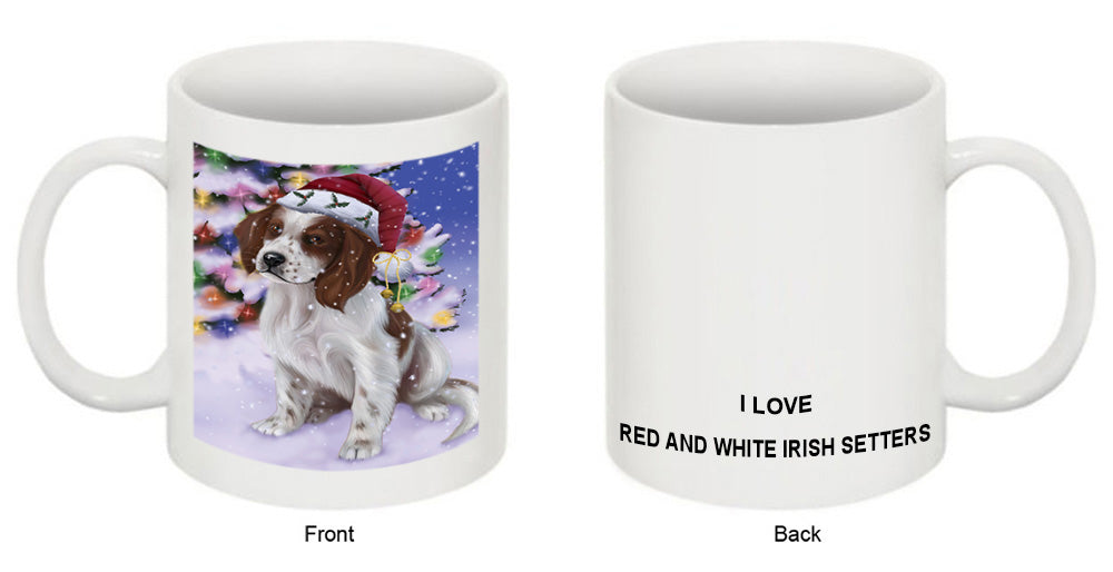 Winterland Wonderland Red And White Irish Setter Dog In Christmas Holiday Scenic Background Coffee Mug MUG51117