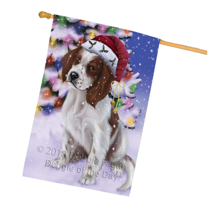 Winterland Wonderland Red And White Irish Setter Dog In Christmas Holiday Scenic Background House Flag FLG56148