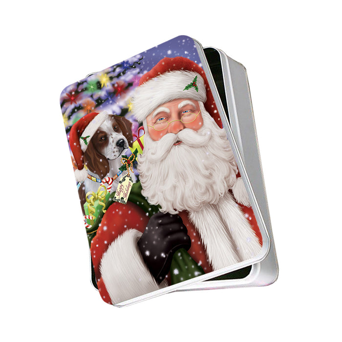 Santa Carrying Red And White Irish Setter Dog and Christmas Presents Photo Storage Tin PITN55465