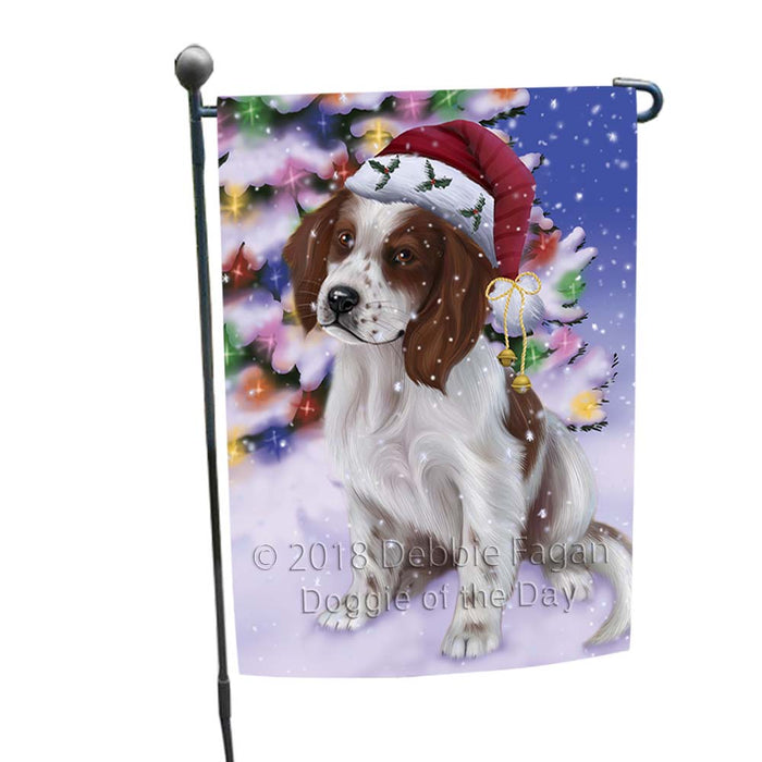Winterland Wonderland Red And White Irish Setter Dog In Christmas Holiday Scenic Background Garden Flag GFLG56012