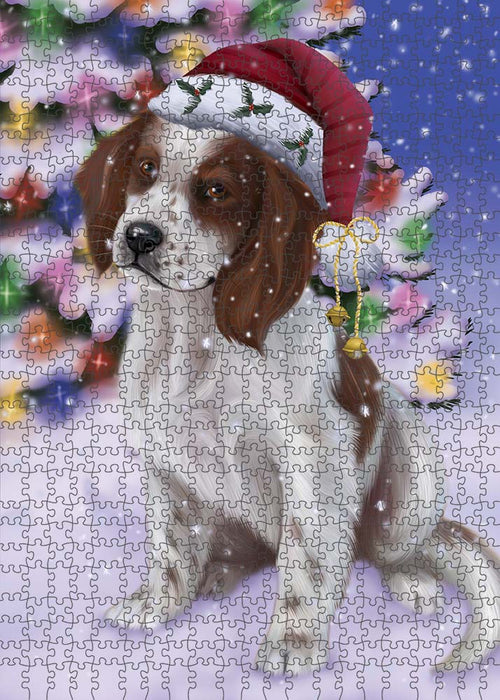 Winterland Wonderland Red And White Irish Setter Dog In Christmas Holiday Scenic Background Puzzle with Photo Tin PUZL91080