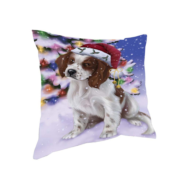 Winterland Wonderland Red And White Irish Setter Dog In Christmas Holiday Scenic Background Pillow PIL71804