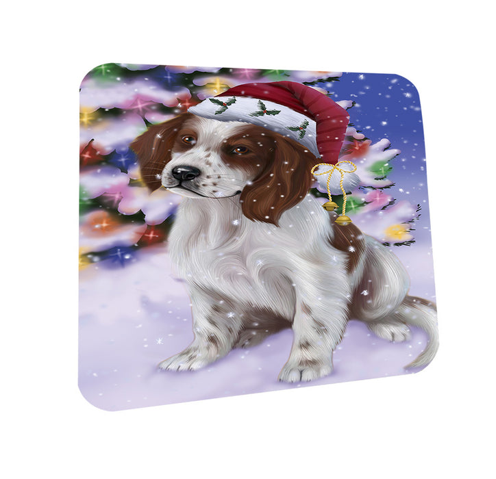 Winterland Wonderland Red And White Irish Setter Dog In Christmas Holiday Scenic Background Coasters Set of 4 CST55677