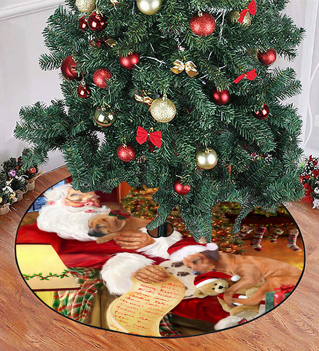 Santa Sleeping with Rhodesian Ridgeback Dogs Christmas Tree Skirt