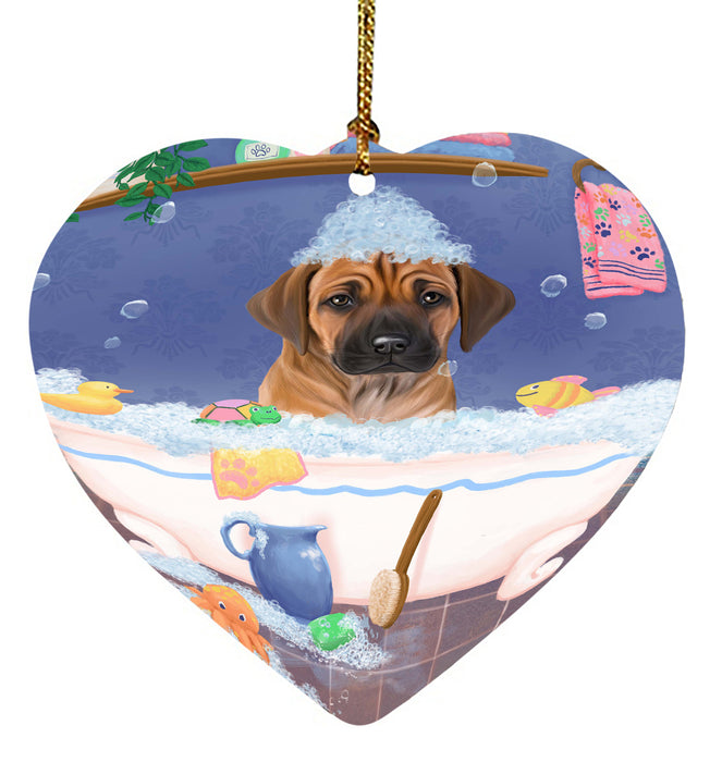 Rub A Dub Dog In A Tub Rhodesian Ridgeback Dog Heart Christmas Ornament HPORA58667