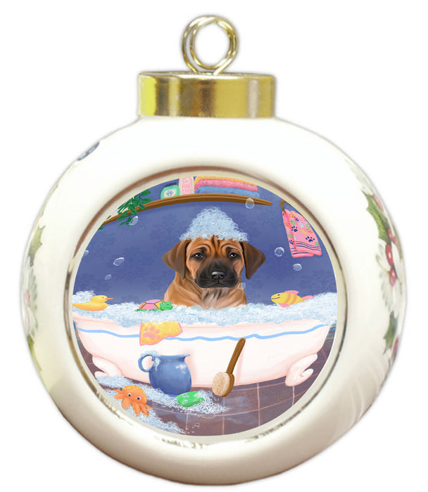 Rub A Dub Dog In A Tub Rhodesian Ridgeback Dog Round Ball Christmas Ornament RBPOR58651