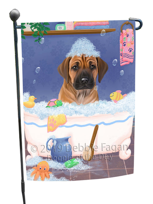 Rub A Dub Dog In A Tub Rhodesian Ridgeback Dog Garden Flag GFLG66283