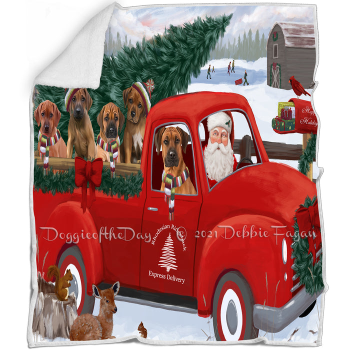 Christmas Santa Express Delivery Red Truck Rhodesian Ridgebacks Dog Family Blanket BLNKT112899