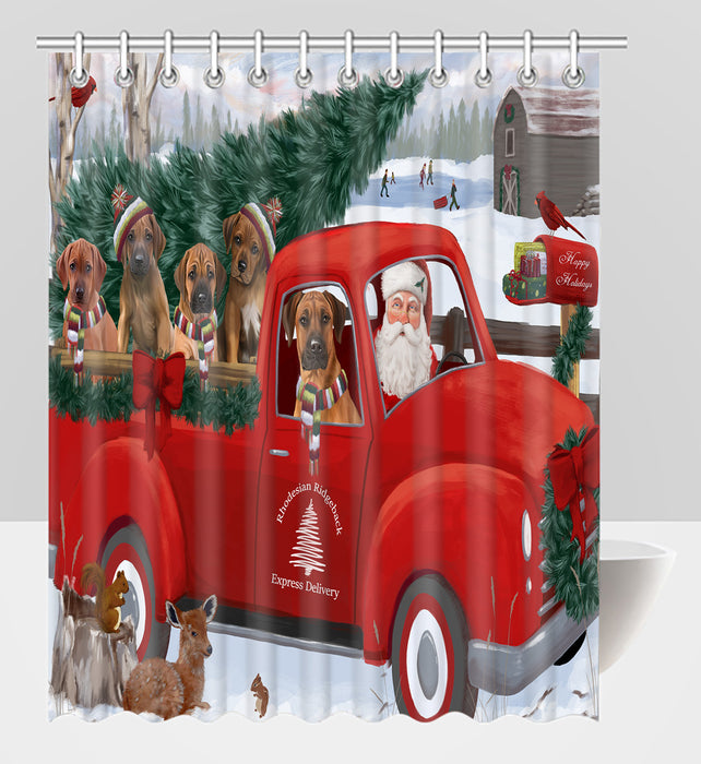 Christmas Santa Express Delivery Red Truck Rhodesian Ridgeback Dogs Shower Curtain