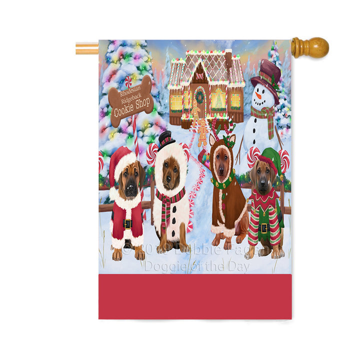 Personalized Holiday Gingerbread Cookie Shop Rhodesian Ridgeback Dogs Custom House Flag FLG-DOTD-A59285