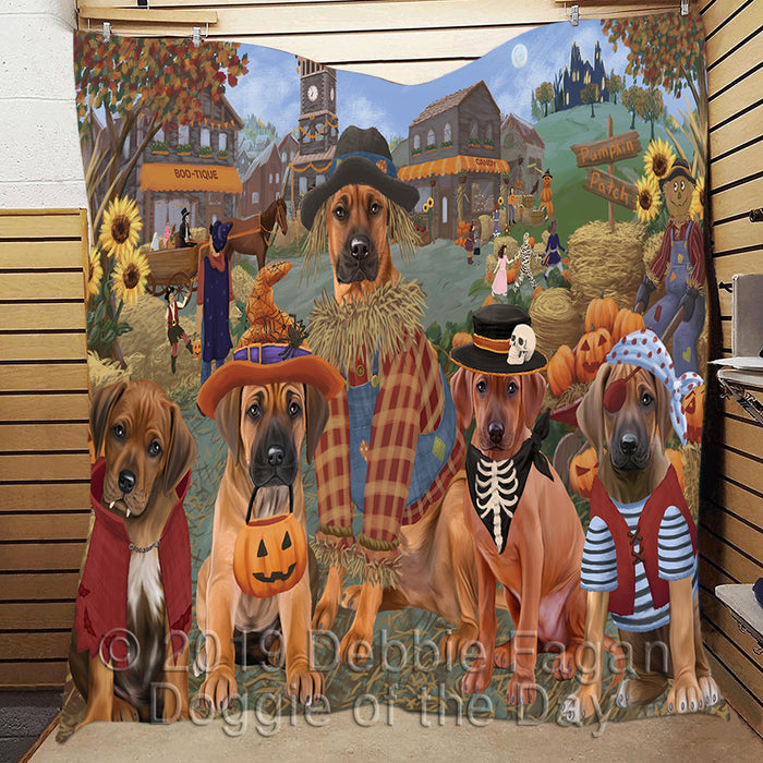 Halloween 'Round Town and Fall Pumpkin Scarecrow Both Rhodesian Ridgeback Dogs Quilt