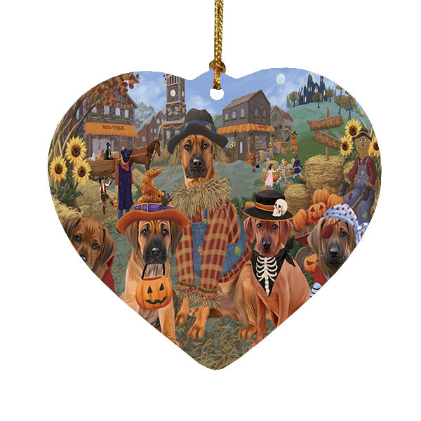 Halloween 'Round Town Rhodesian Ridgeback Dogs Heart Christmas Ornament HPOR57694