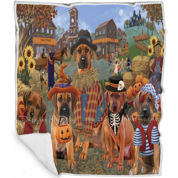 Halloween 'Round Town And Fall Pumpkin Scarecrow Both Rhodesian Ridgeback Dogs Blanket BLNKT143628