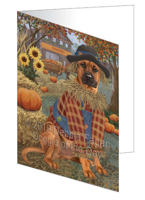 Fall Pumpkin Scarecrow Rhodesian Ridgeback Dogs Handmade Artwork Assorted Pets Greeting Cards and Note Cards with Envelopes for All Occasions and Holiday Seasons GCD78611