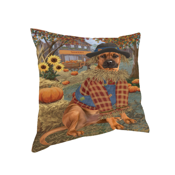 Fall Pumpkin Scarecrow Rat Terrier Dogs Pillow PIL85368 (18x18)