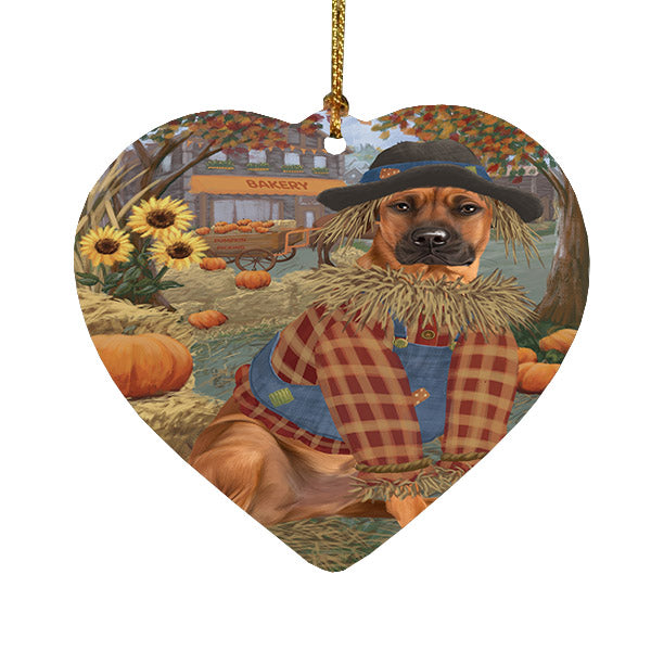 Fall Pumpkin Scarecrow Rhodesian Ridgeback Dogs Heart Christmas Ornament HPOR57755
