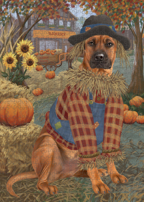 Fall Pumpkin Scarecrow Rhodesian Ridgeback Dogs Puzzle  PUZL98988