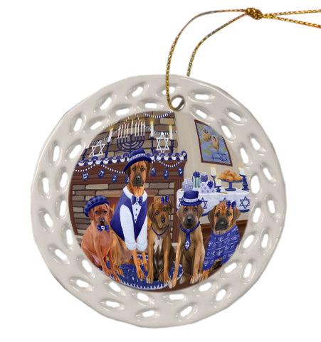 Happy Hanukkah Family Rhodesian Ridgeback Dogs Doily Ornament DPOR57908