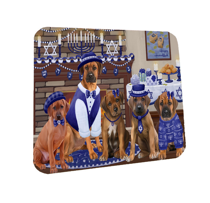 Happy Hanukkah Family Rhodesian Ridgeback Dogs Coasters Set of 4 CSTA57867
