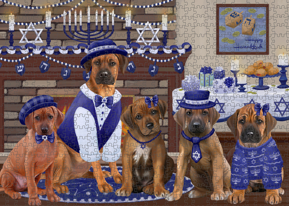 Happy Hanukkah Family Rhodesian Ridgeback Dogs Puzzle with Photo Tin PUZL98864