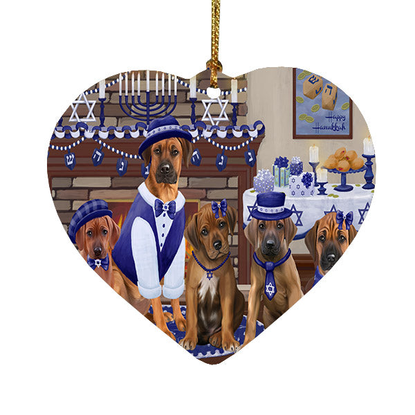 Happy Hanukkah Family Rhodesian Ridgeback Dogs Heart Christmas Ornament HPOR57724