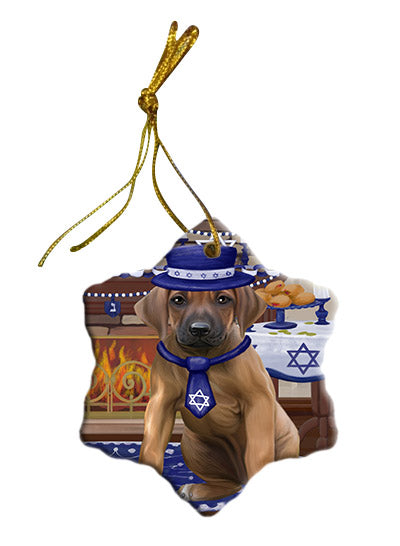 Happy Hanukkah Rhodesian Ridgeback Dog Star Porcelain Ornament SPOR57785