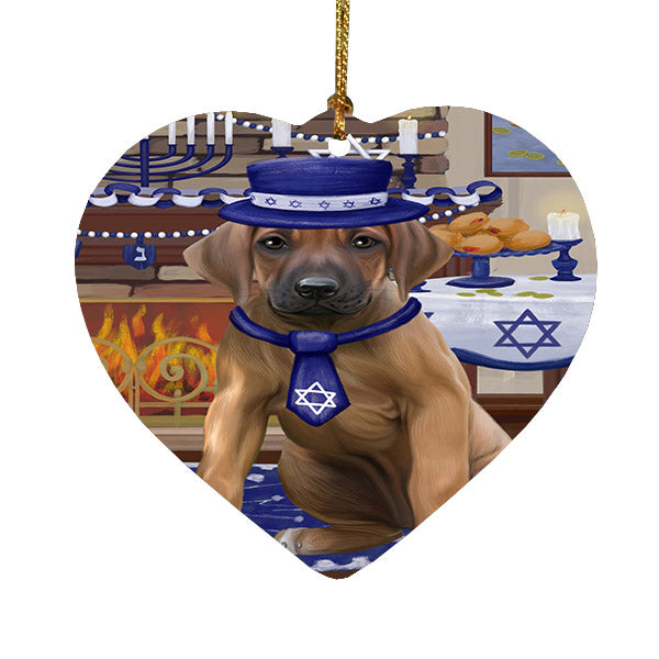 Happy Hanukkah Rhodesian Ridgeback Dog Heart Christmas Ornament HPOR57785
