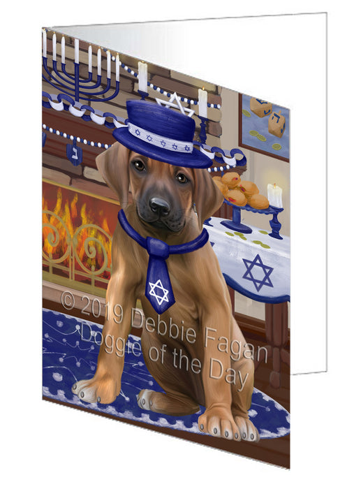 Happy Hanukkah Rhodesian Ridgeback Dog Handmade Artwork Assorted Pets Greeting Cards and Note Cards with Envelopes for All Occasions and Holiday Seasons GCD78701