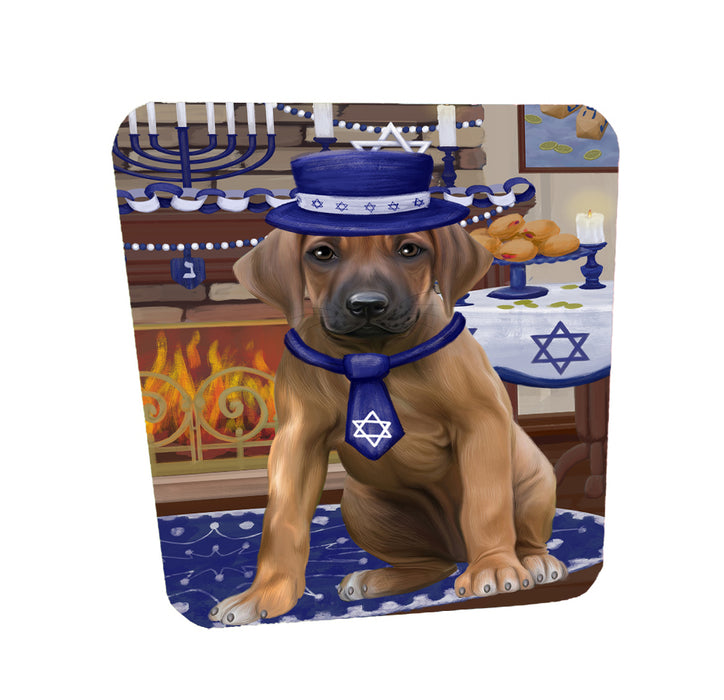 Happy Hanukkah Family Rhodesian Ridgeback Dogs Coasters Set of 4 CSTA58752