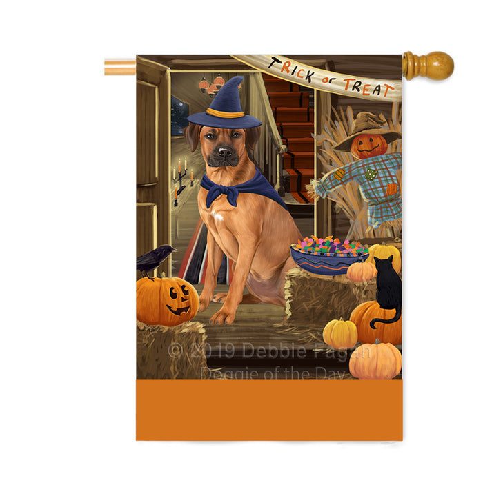 Personalized Enter at Own Risk Trick or Treat Halloween Rhodesian Ridgeback Dog Custom House Flag FLG-DOTD-A59747