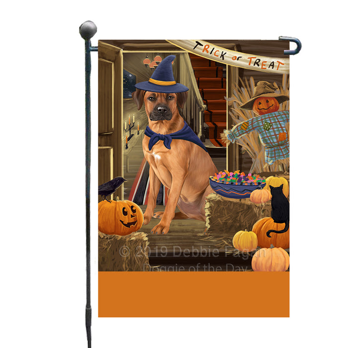 Personalized Enter at Own Risk Trick or Treat Halloween Rhodesian Ridgeback Dog Custom Garden Flags GFLG-DOTD-A59691