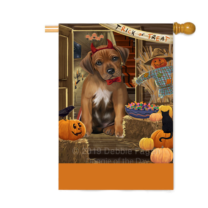 Personalized Enter at Own Risk Trick or Treat Halloween Rhodesian Ridgeback Dog Custom House Flag FLG-DOTD-A59749