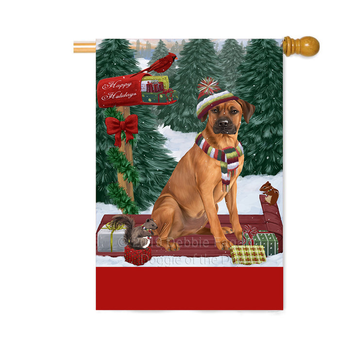 Personalized Merry Christmas Woodland Sled Rhodesian Ridgeback Dog Custom House Flag FLG-DOTD-A61722