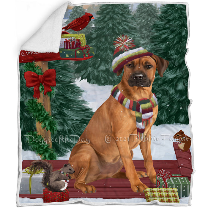 Merry Christmas Woodland Sled Rhodesian Ridgeback Dog Blanket BLNKT114510