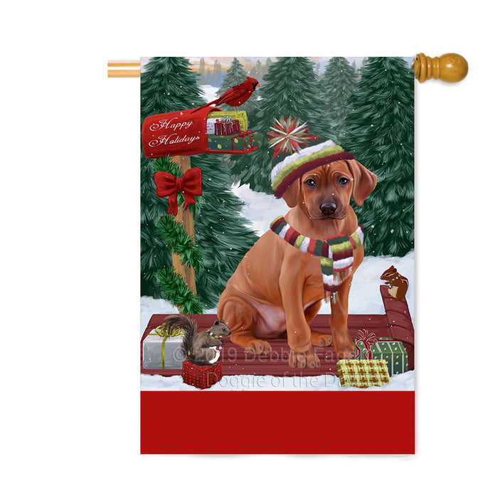 Personalized Merry Christmas Woodland Sled Rhodesian Ridgeback Dog Custom House Flag FLG-DOTD-A61723